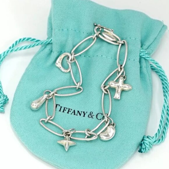 Tiffany & Co. Dove Teardrop Bean Heart Bracelet 6.7" Silver 925 Auth w/Bag - Picture 1 of 16